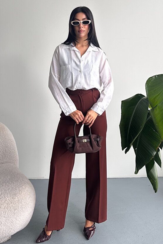 Kadın Palazzo Pantolon Oversize Orjinal Kesim - Yüksek Bel Geniş Paça Ofis ve Günlük Şık