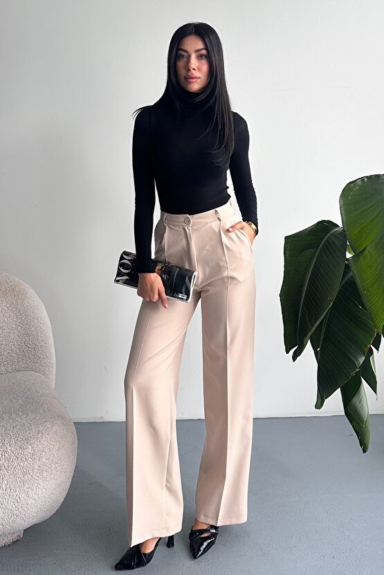 Kadın Palazzo Pantolon Oversize Orjinal Kesim - Yüksek Bel Geniş Paça Ofis ve Günlük Şık