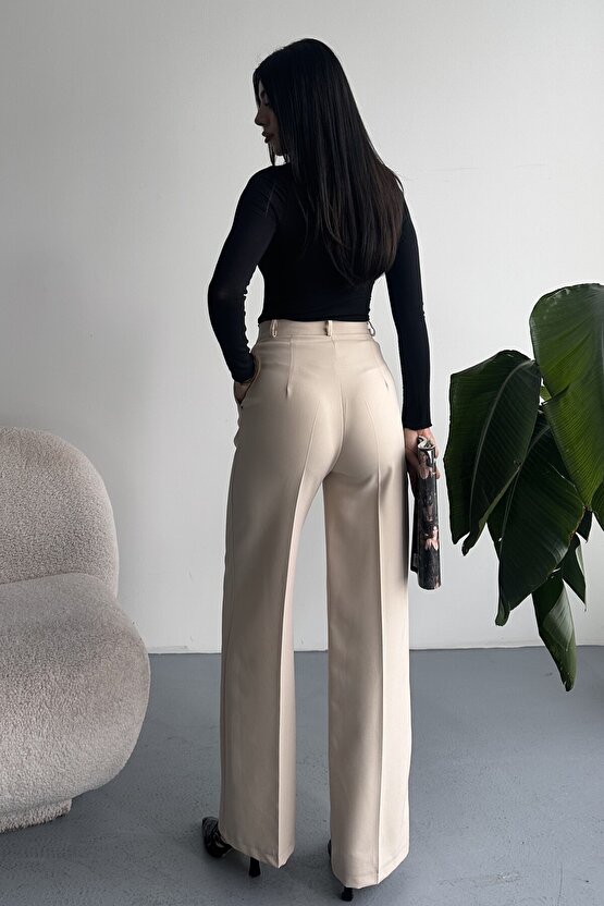 Kadın Palazzo Pantolon Oversize Orjinal Kesim - Yüksek Bel Geniş Paça Ofis ve Günlük Şık