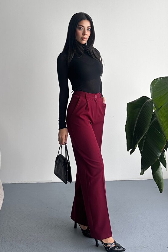 Kadın Palazzo Pantolon Oversize Orjinal Kesim - Yüksek Bel Geniş Paça Ofis ve Günlük Şık