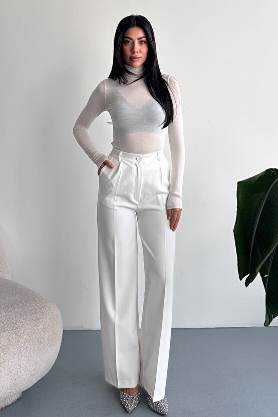 Kadın Palazzo Pantolon Oversize Orjinal Kesim - Yüksek Bel Geniş Paça Ofis ve Günlük Şık