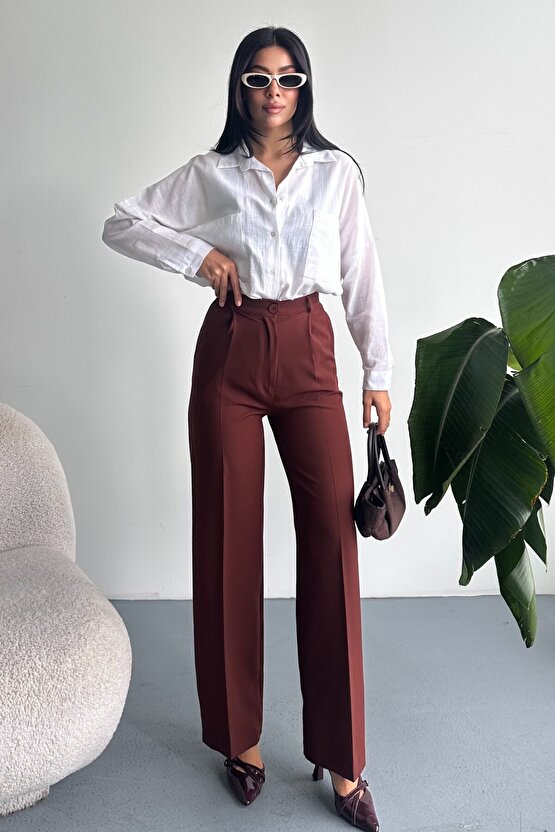 Kadın Palazzo Pantolon Oversize Orjinal Kesim - Yüksek Bel Geniş Paça Ofis ve Günlük Şık