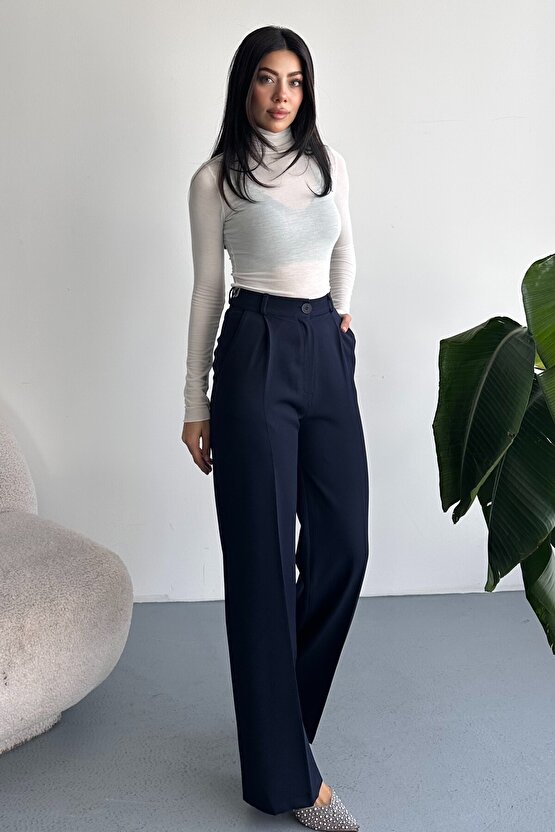 Kadın Palazzo Pantolon Oversize Orjinal Kesim - Yüksek Bel Geniş Paça Ofis ve Günlük Şık