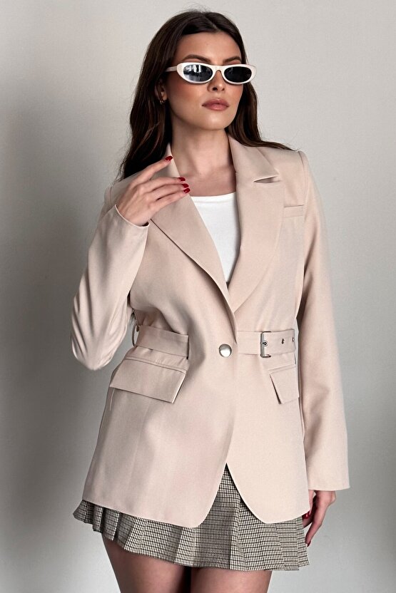 Kadın Blazer Ceket Kemerli Şık Model – Tek Düğmeli, Rahat Kalıp Casual