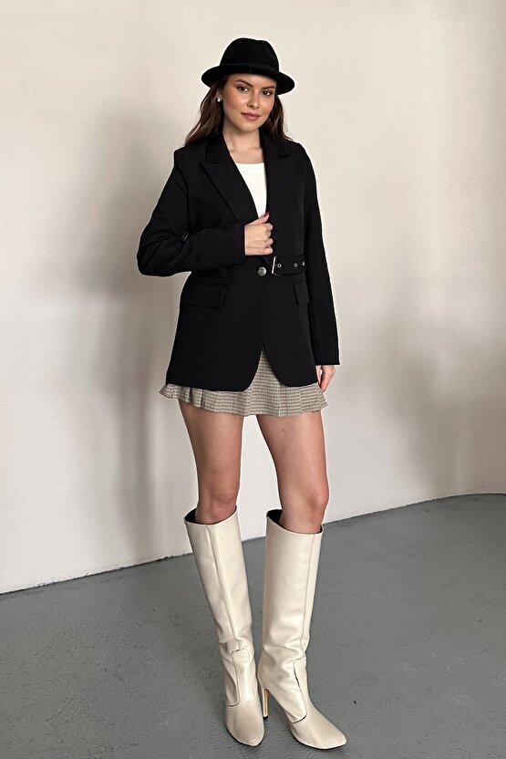 Kadın Blazer Ceket Kemerli Şık Model – Tek Düğmeli, Rahat Kalıp Casual