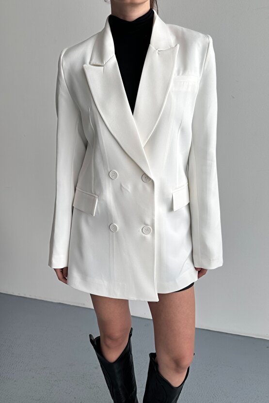 Kadın Düğme Detaylı Oversize Blazer Ceket