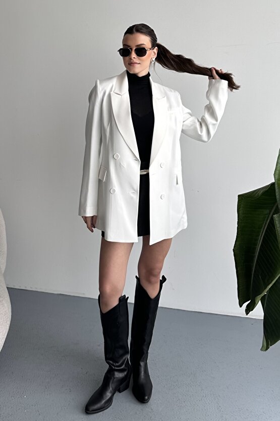 Kadın Düğme Detaylı Oversize Blazer Ceket