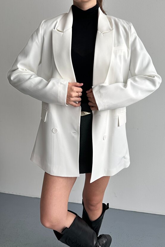 Kadın Düğme Detaylı Oversize Blazer Ceket