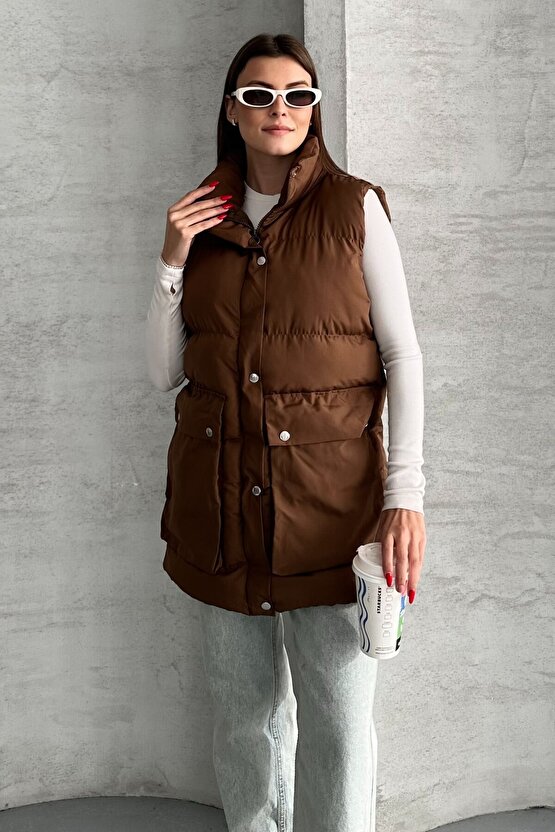 Kadın Şişme Yelek - Cepli Fermuarlı Günlük Şişme Yelek