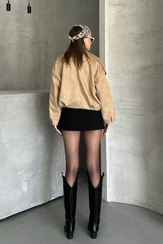 Kadın Oversize Süet Bomber Ceket - Yeni Sezon Deri Trend Ceket