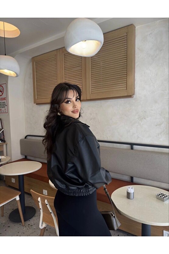 Deri Bomber Deri Ceket siyah