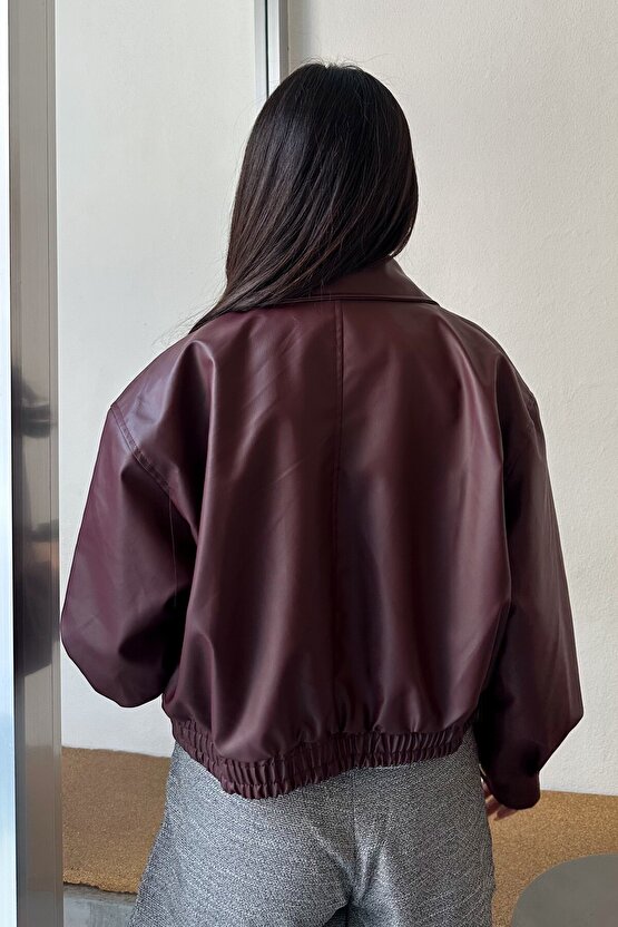 Yakalı Suni Deri Bomber Ceket