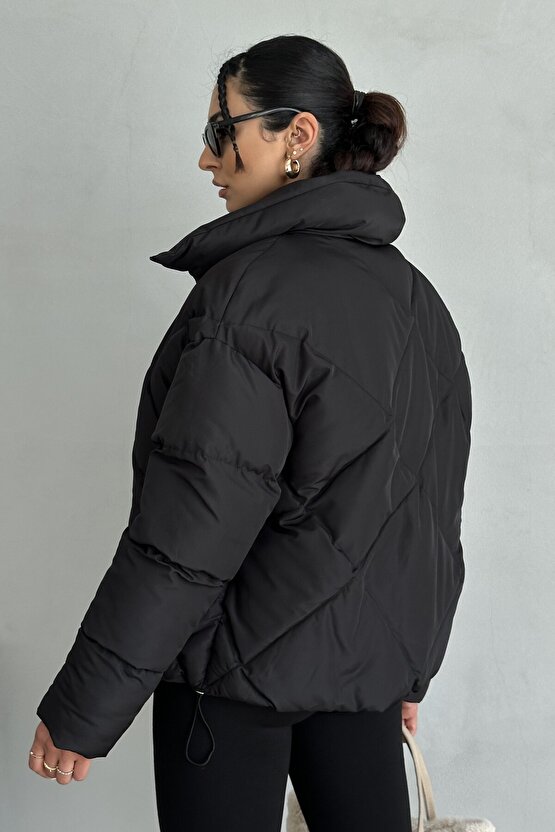 Kadın Siyah Oversize Şişme Mont