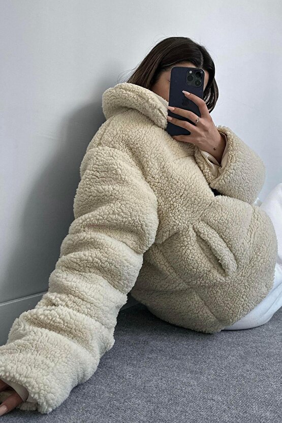 Kadın Teddy Peluş Mont - Polar Şişme Kaban Yumuşak Kürk Görünümlü