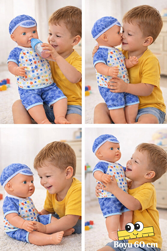 Sevimli Büyük Boy Türkçe Konuşan Kel Şapkalı Et Bebek Oyuncak (60 CM)