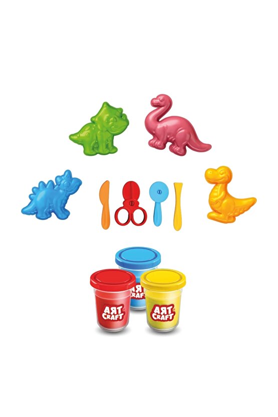 3D Dinozorlar Oyun Hamur Seti 168 Gr. - Oyun Hamuru Seti - Hamur Setleri - Hamur Kalıpları - Doğal O