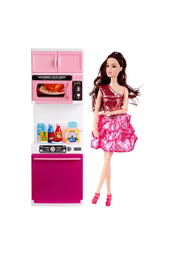 My Happy Kitchen Bebekli Üçlü Mutfak Seti - Modern Mutfak Seti - Işıklı Sesli Mutfak Oyuncak - Fırın