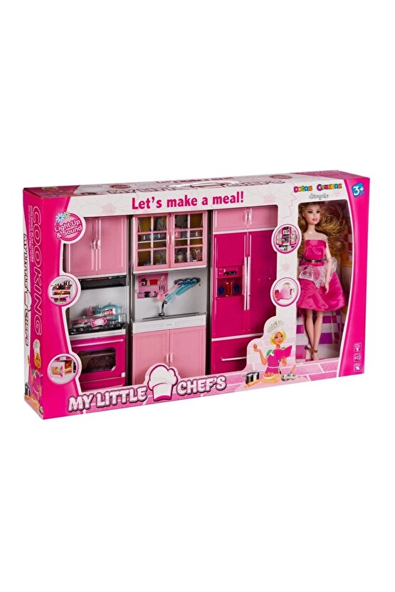 My Happy Kitchen Bebekli Üçlü Mutfak Seti - Modern Mutfak Seti - Işıklı Sesli Mutfak Oyuncak - Fırın