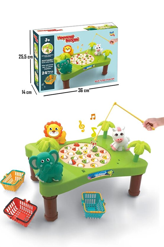 Hayvanat Bahçesi Mıknatıslı Balık Oyunu - Pilli Müzikli Balık Tutma Oyunu - Şarkılı Manyetik Eğitici