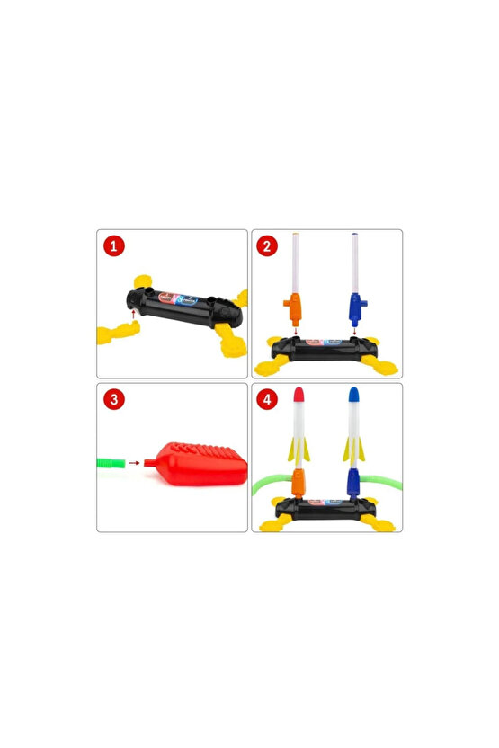 Air Rocket İkili Seti - Roket Oyuncak - 4 Roket Ve Havalı Roketatar - İkili Açık Hava Oyuncağı - Air