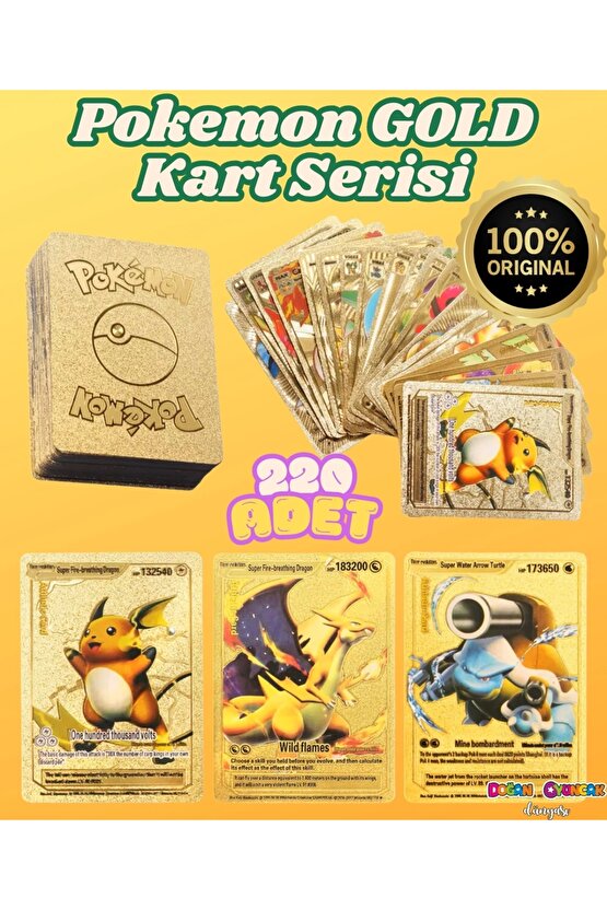 Orijinal Pokemon Kart Gold Serisi 220li Paket - Pokemon Oyun Kartları - Pikachu Koleksiyonluk Kartı