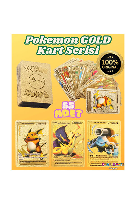 Orijinal Pokemon Kart Gold Serisi 55li Paket - Pokemon Oyun Kartları - Pikachu Koleksiyonluk Kartı
