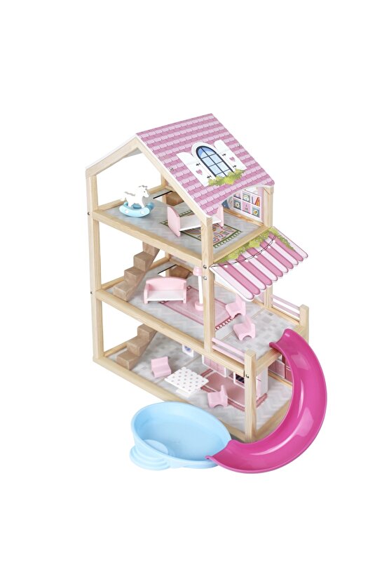 Lüx Ahşap Kaydıraklı Oyun Evi - Ahşap Tatil Evi - Havuzlu Oyun Evi - Ahşap Ev - Ahşap Oyun Evi