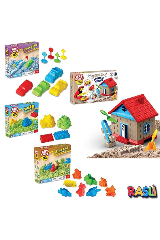 Kinetik Oyun Kumu Seti - Kum Ev, Arabalar, Dinazor, Kale Kum Seti