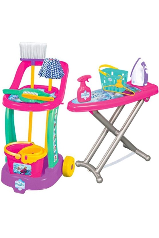 Frozen Oyuncak Temizlik Arabası ve Karlar Ülkesi Oyuncak Ütü Masası Eğitici Oyuncak Set Depomiks