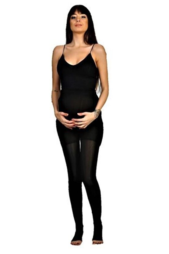 Orta Basınçlı (23 - 32 Mmhg) Hamile Külotlu Varis Çorabı Siyah (burnu Açık)