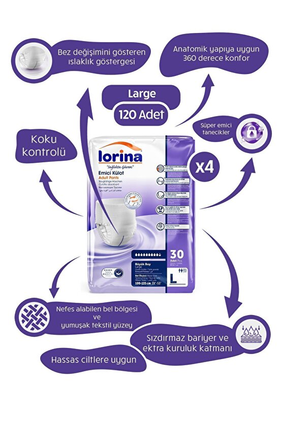 Emici Külot Hasta Bezi Large 120 Adet - Bariyer Kremi Hediyeli