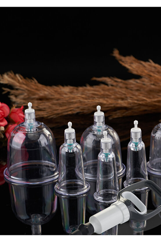 12li Büyükorta Boy Vakumlu Hacamat Kupa Çekme & Masaj Seti