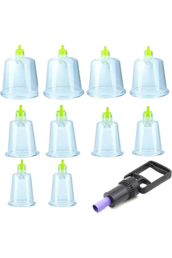 12li Büyükorta Boy Vakumlu Hacamat Kupa Çekme & Masaj Seti