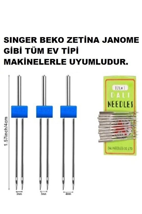 SİNGER BEKO ZETİNA  Nervür Iğnesi,çift Iğne Singer Zetina (2mm90-3mm90-4mm90) HEDİYE NORMAL İĞNE