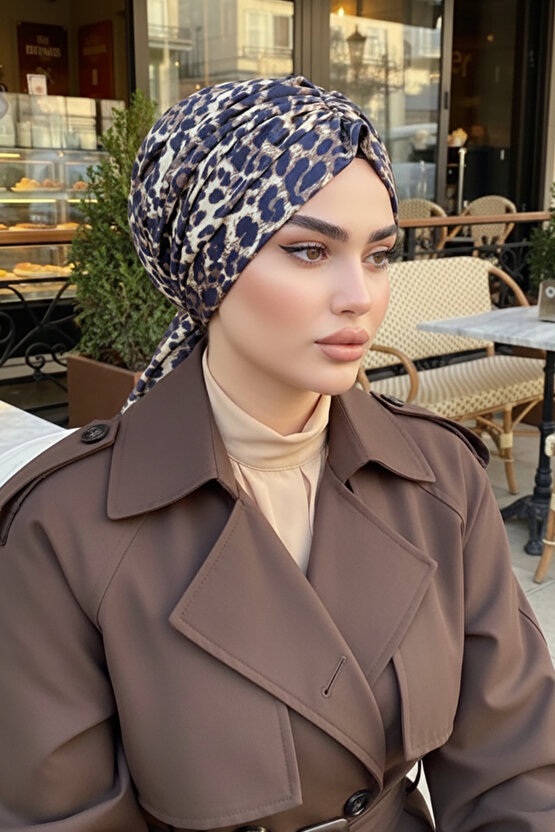 Kahve Leopar Desenli Tokalı Bone