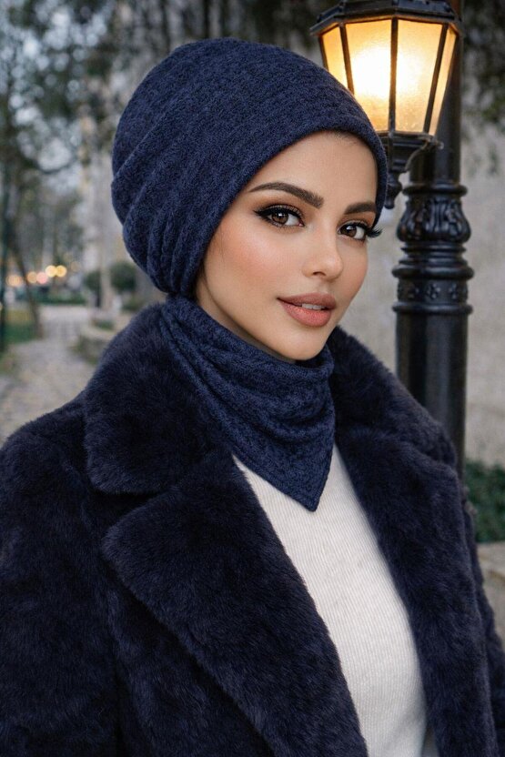 Lacivert Triko Tesettür Bere ve Etol Takım