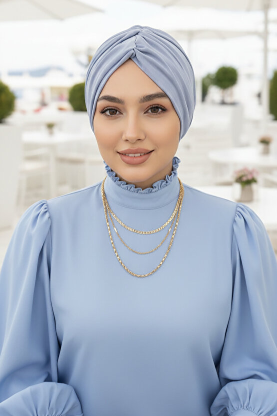 Açık Mavi Büzgülü Salaş Bone