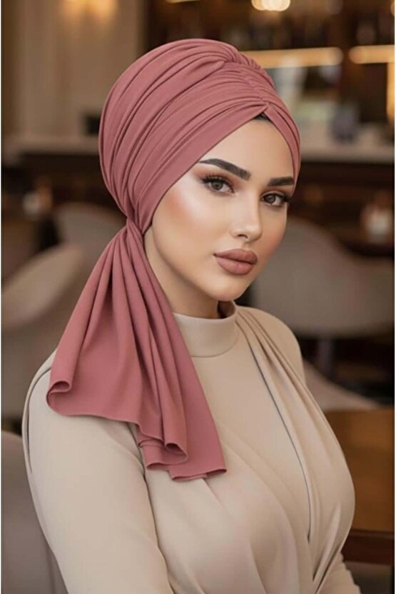 Koyu Pudra Tokalı Abiye Bone Şal  Hazır Duvak