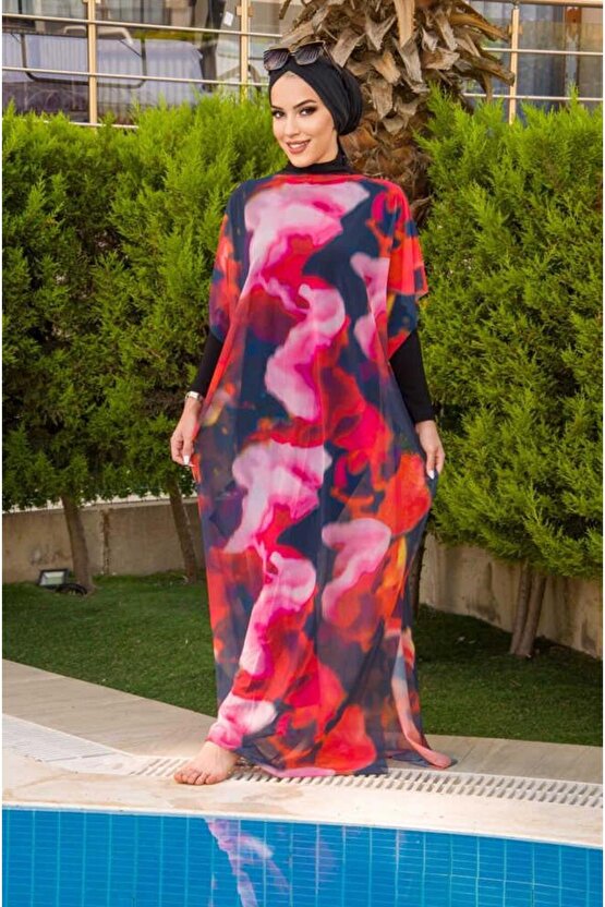 Kırmızı Tonlu Batik Desenli Tesettür Pareo