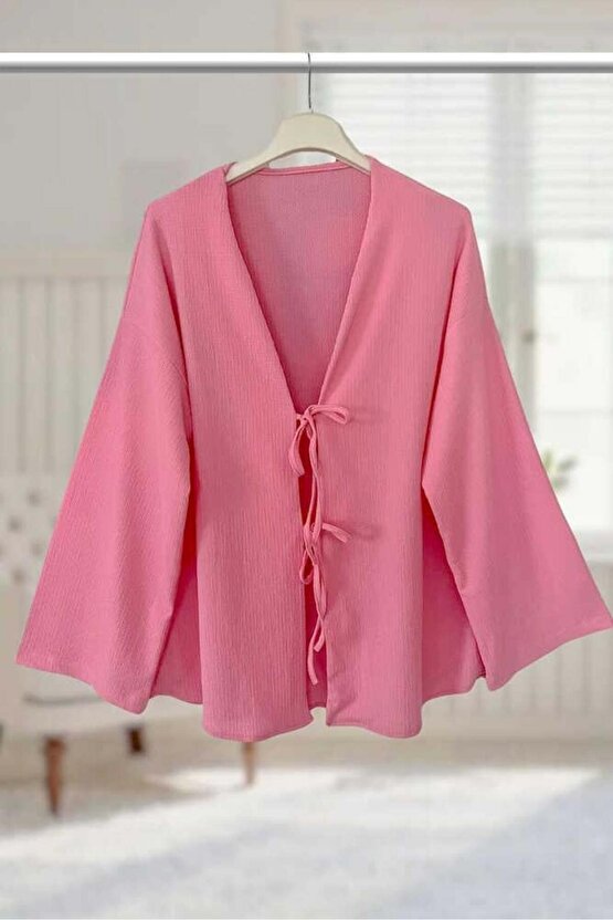 Pembe Önü Bağlamalı Kimono Tunik