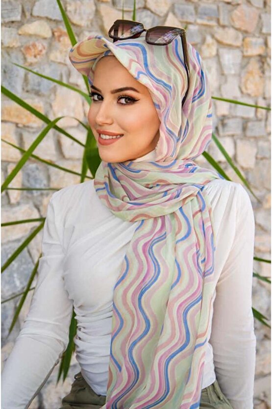 Soft Renkler Geometrik Desen Kepli Bandana Şapka Şal