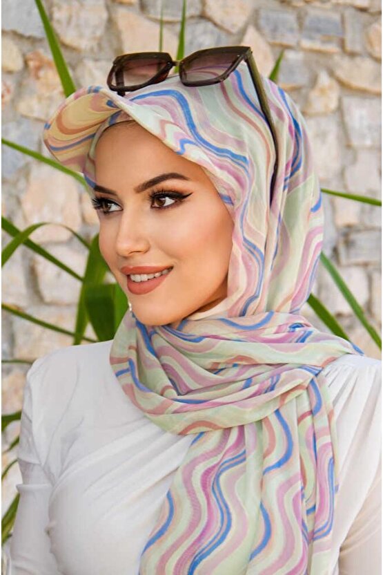 Soft Renkler Geometrik Desen Kepli Bandana Şapka Şal