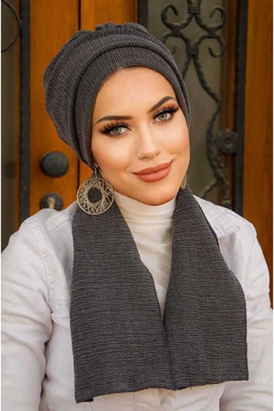 Antrasit Krınkıl Atkılı Tesettür Bone