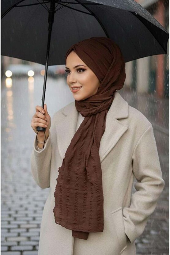 Kahve Kelebek Model Büzgülü Bone Şal