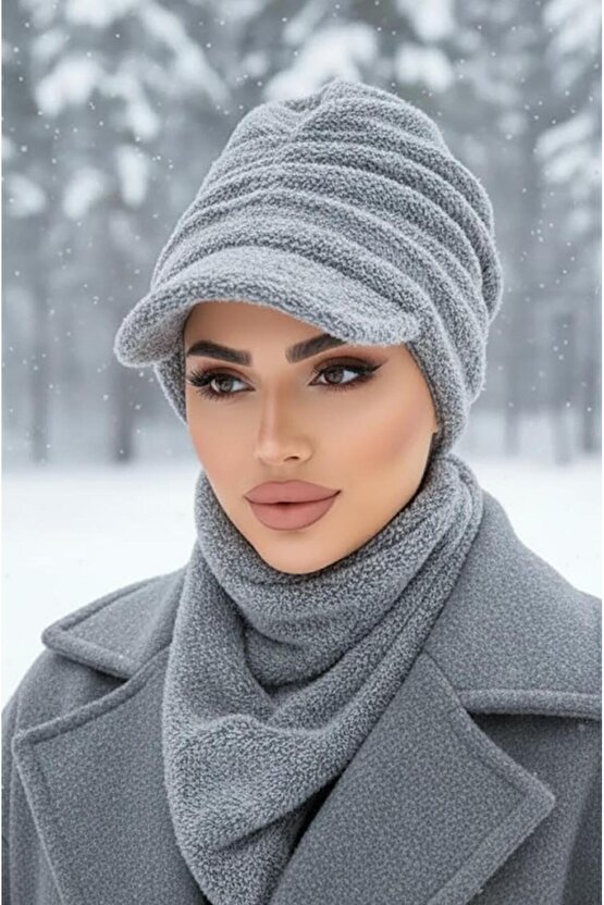 Gri Kürk Şapka ve Etol Takım