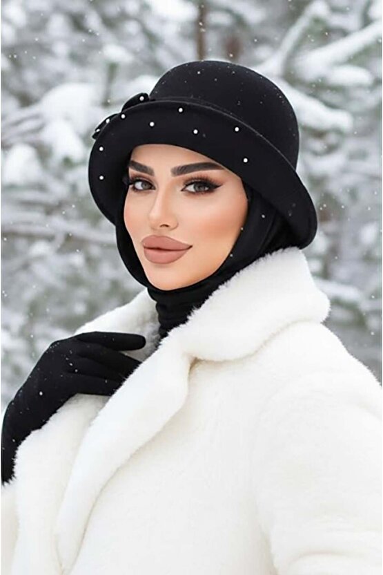 Siyah Taş Detay Vintage Şapka