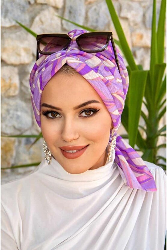 Leylak Geometrik Desen Tokalı Bone