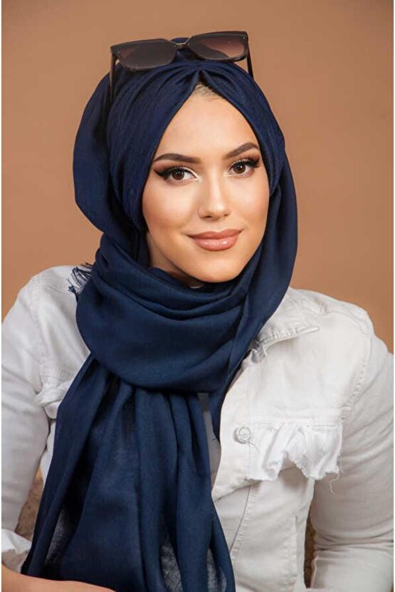 Lacivert Büzgülü Hazır Şal