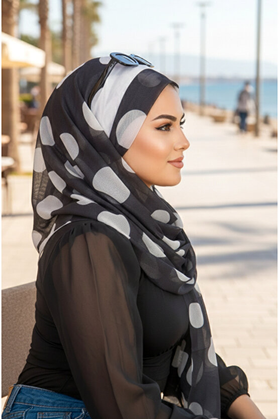 Siyah Puanlı Biritli Hazır Şal - 50200