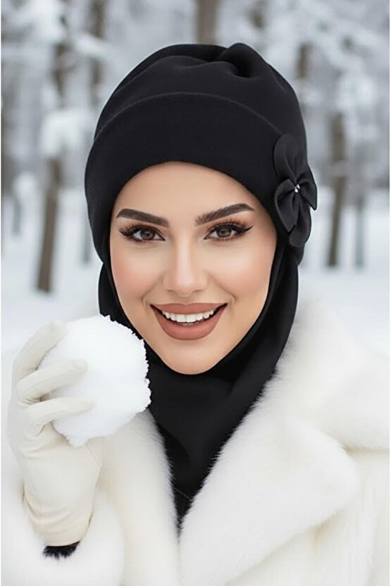 Siyah Çiçek Maskeli Bere